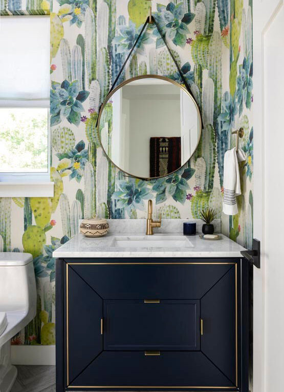 Beautiful Cacti Powder Room designed by Rebecca Kaufman & featured in Voyage Denver and Colorado Homes Magazine
