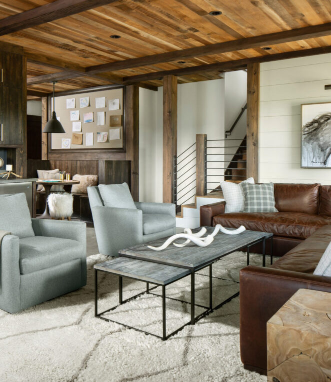 Modern Rustin Mountain Living Room with Curated Textural Decor and Horse Painting