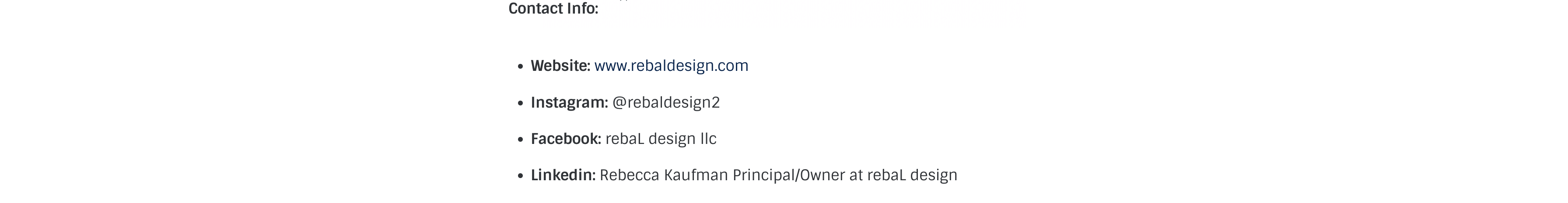 Image of contact information for interior design studio rebaL design